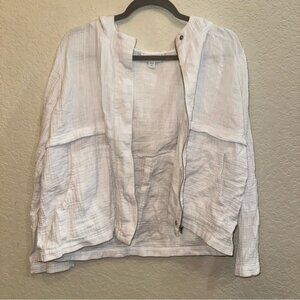 J.Jill Medium White Button Zip Up Hooded Lightweight 100% Cotton Casual Jacket